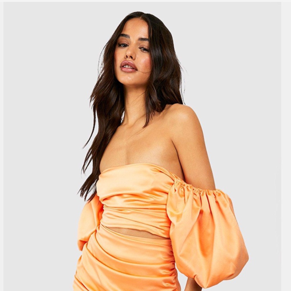 Peach Orange Satin Ruched Bust Top - Picture 4 of 7